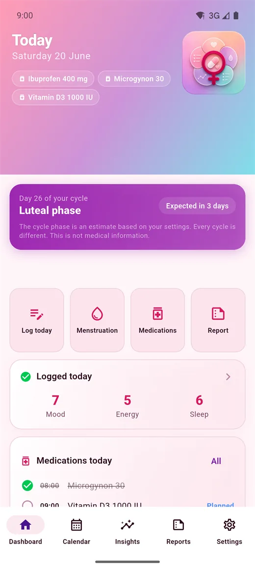 FemLogger app preview